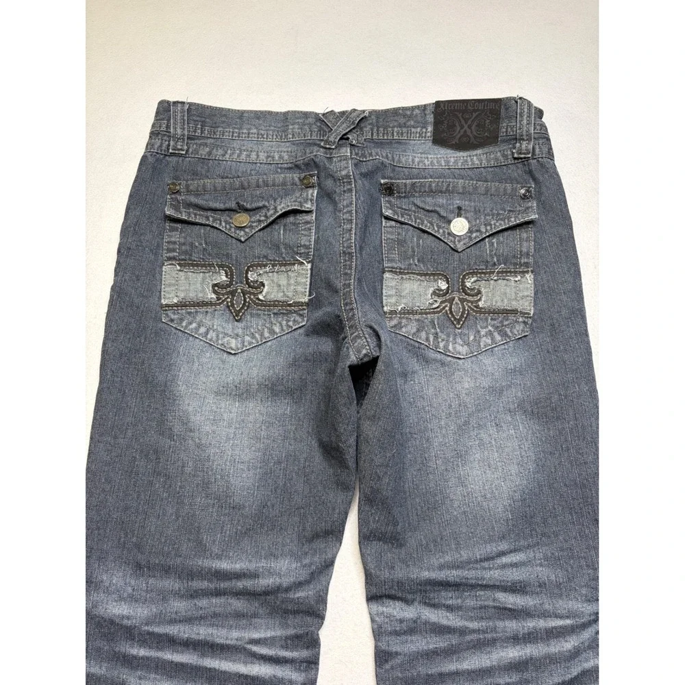 Xtreme Couture Jeans Mens 34x32 Blue Distressed Y2K‎ Embroidered Relaxed Fit